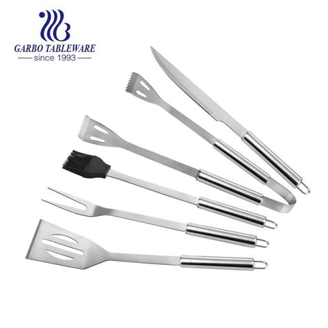 5pcs Bbq Grill Tools Set With Extra Thick Stainless Steel Fork Spatula