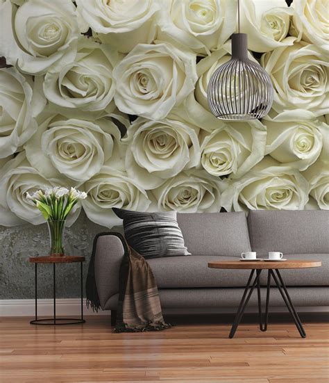 Wall Mural White Roses Photo Wallpaper 368x254cm Flowers Wallvovering Komar Ebay