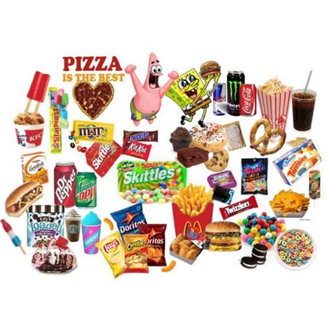 An Assortment Of Food And Snacks On A White Background