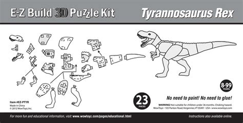 Tenemos t rex 3d puzzle instructions para 6 personas, esto sera entretenido y no vas a dejar de reír, pero no te distraigas pues estará rudo. WowToyz - Instructions - Tyrannosaurus rex 3D Puzzle Kit