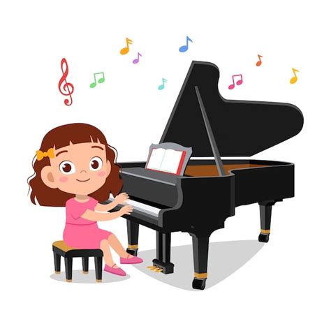Niño Y Una Niña Tocando El Piano Vector Premium