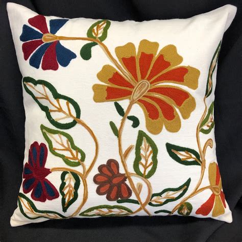 Crewel Embroidered Pillow Cover 18 Decorative Etsy