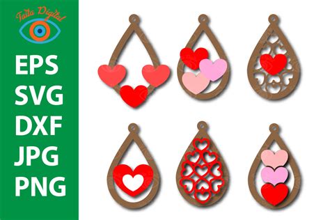 Valentine Heart Teardrop Earring Design Graphic By Taita Digital