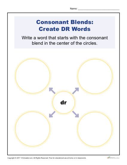 Consonant Blends Worksheets Dr Words