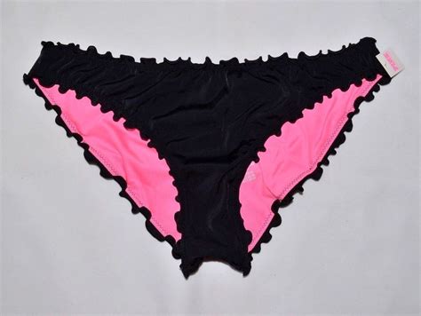 Victoria S Secret Pink Black Cheeky Ruched Ruffle Bikini Bottom Small S