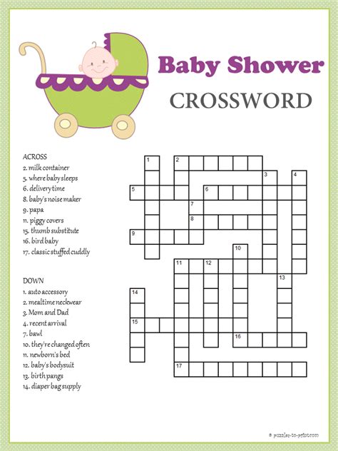 Baby Shower Crossword Baby Shower Wording Crossword Puzzles To Print