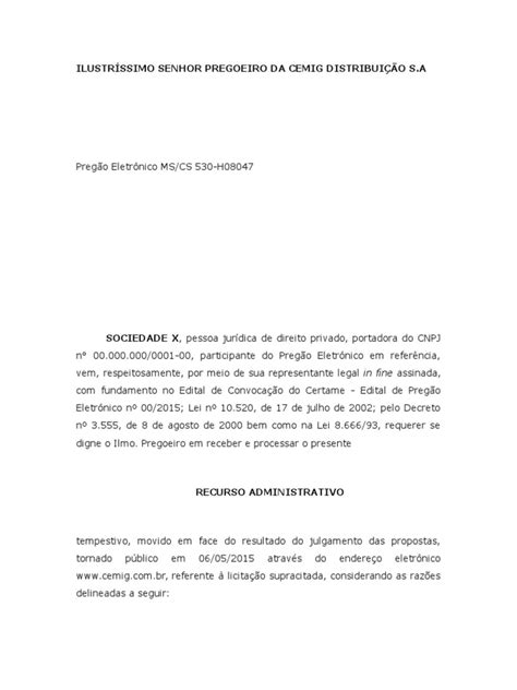 Recurso Administrativo Modelo Pdf Lei Estatutária Justiça