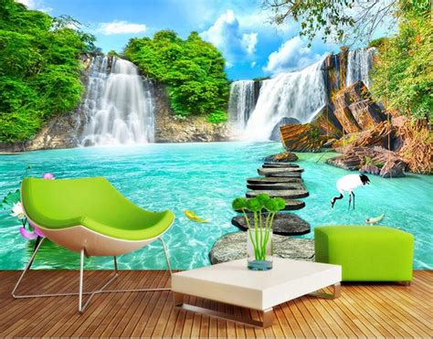 custom 3d murals landscape waterfall 3d three dimensional papel de parede living room sofa