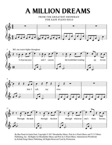 A Million Dreams For Easy Piano Solo Level 2 3 Sheet Music Pdf Download