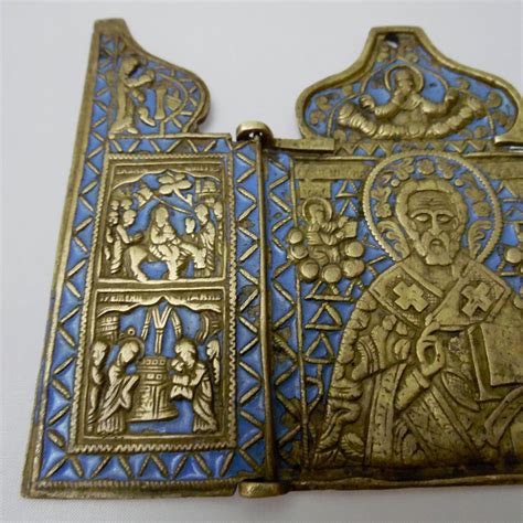 Antique Russian Bronze Enamel Triptych Religious Trifold Etsy