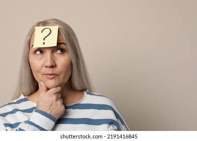 Emotional Mature Woman Question Mark On Stock Photo 2191416845