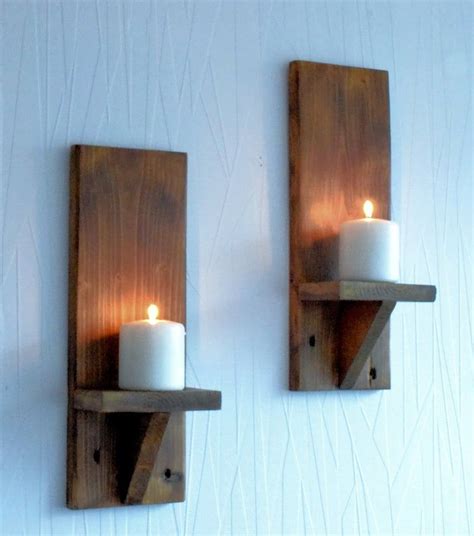 Pair Of Reclaimed Wood Rustic Wall Sconce Led Candle Holders Etsy