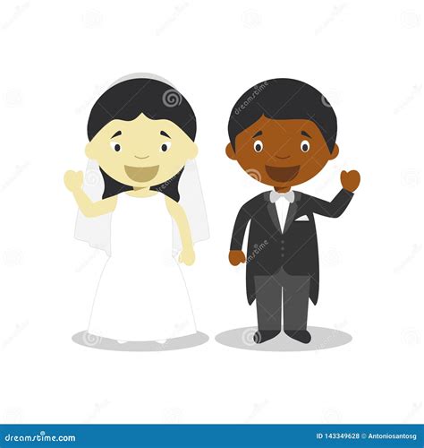 Oriental Bride And Black Bridegroom Interracial Newlywed Couple In