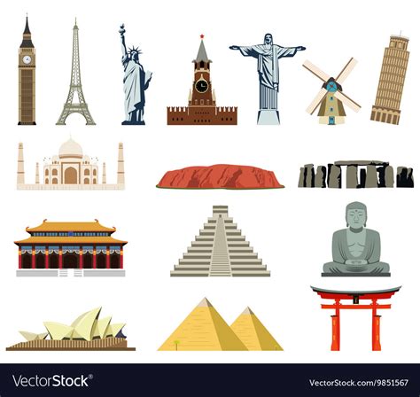 World Landmarks Famous World Landmarks Royalty Free Vector