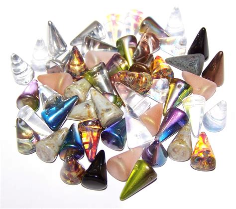 20 Grams of Czech Glass 11x18mm Spikes - Random Color Mix