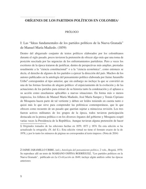 Pdf Or Genes De Los Partidos Pol Ticos En Colombia