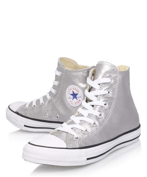 Lyst Converse Metallic Silver Canvas Hi Top Chuck Taylor Trainers In