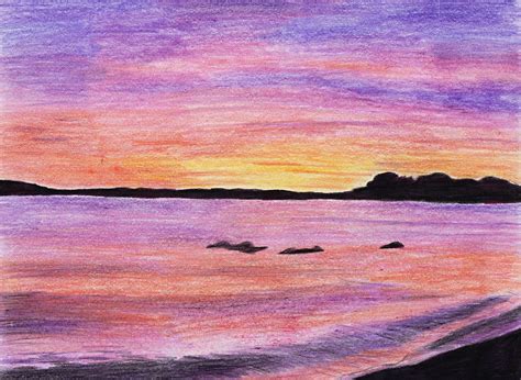 Sunset Drawing Colored Pencil Sunset Colored Pencil Drawing Landscape