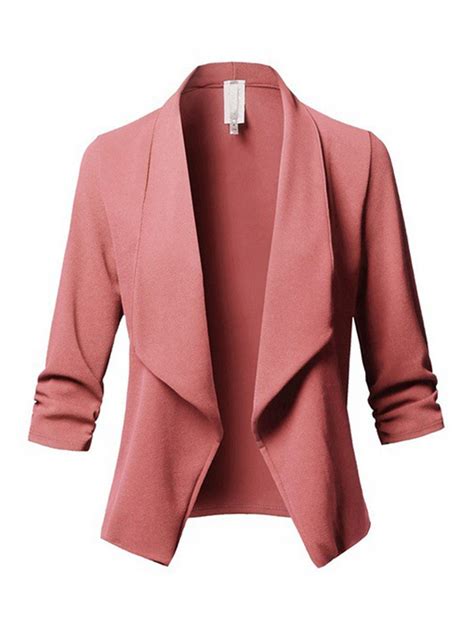 Blush Shawl Collar Short Office Plain Polyester Jacket Style V101176