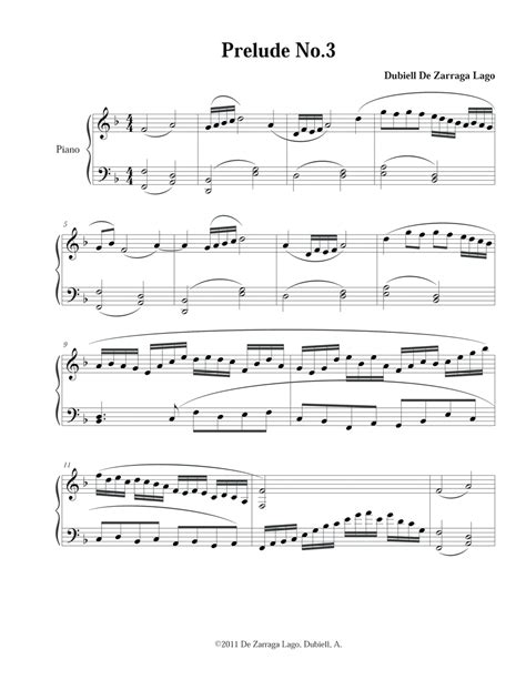 Prelude No3 Sheet Music Dubiell De Zarraga Lago Piano Solo