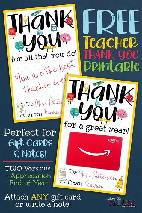 Free Teacher Appreciation Cards Printables