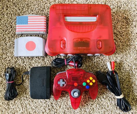 Authentic Clear Red Watermelon Nintendo 64 N64 Console Oem Games