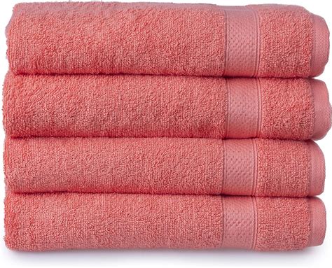 Welhome Basic 100 Cotton Towel Coral Set Of 4 Bath Towels Quick