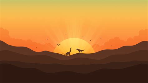 3840x2160 Resolution Dinosaurs In Gradient Sunrise 4k Wallpaper