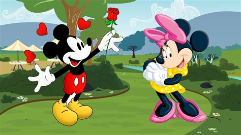 mickey  minnie mouse cartoon red rose  minnie love couple