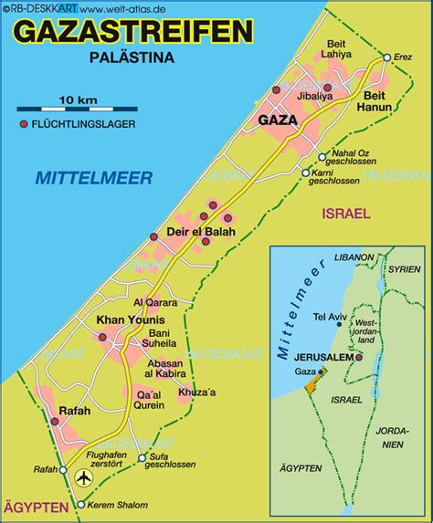 Israel regiert mit vergeltungsangriffen auf den massiven raketenbeschuss aus dem gazastreifen. Karte von Gazastreifen (Region in Palästina) | Welt-Atlas.de