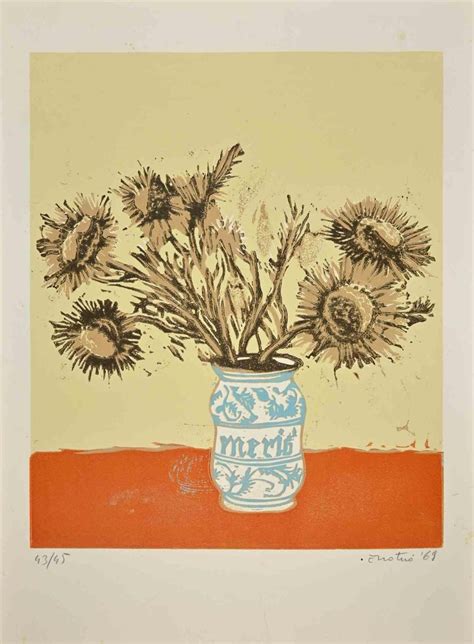 Enotrio Pugliese Still Life With Vase Of Flowers Etching By Enotrio