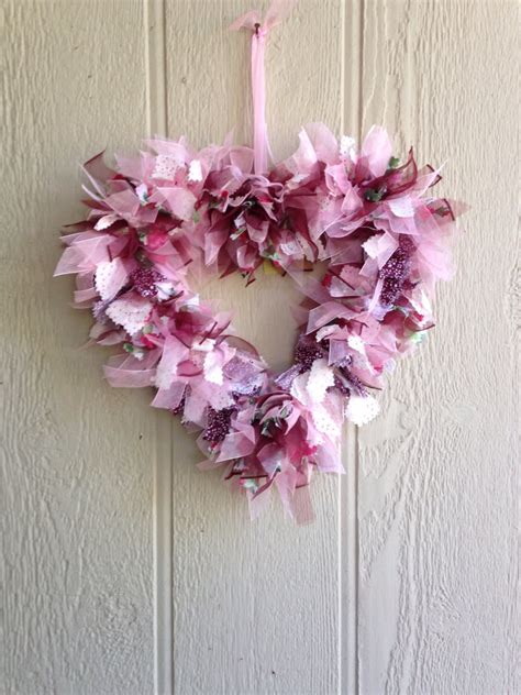 Valentine Rag Wreath Heart Wreath Pink And Burgundy By R2rfashions
