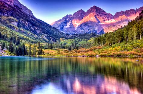 Maroon Bells At Sunrise With Lake Reflections Maroon