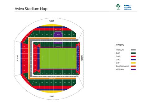 Irish Rugby Aviva Stadium Map Categories