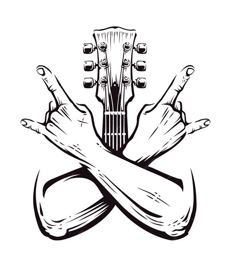 Premium Vector Crossed Hands Sign Rock N Roll Gesture With Guitar