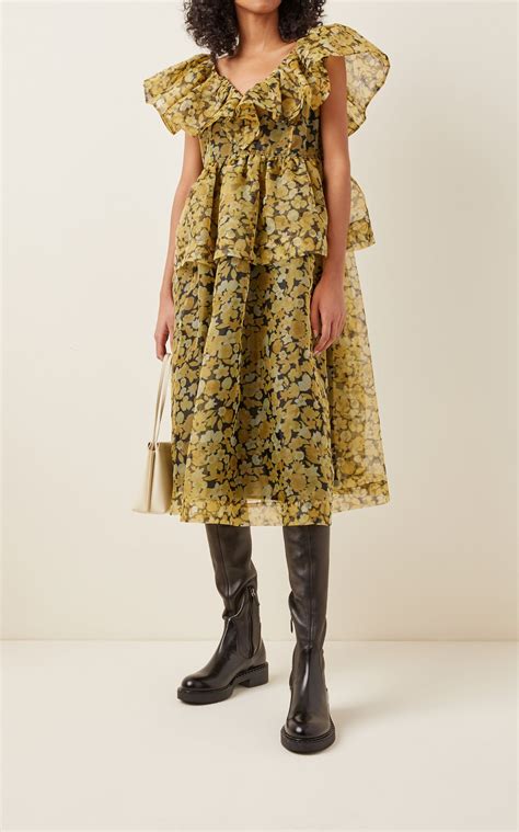 Ganni Floral Print Organza Midi Dress In 2021 Designer Outfits Woman Floral Prints Clothes