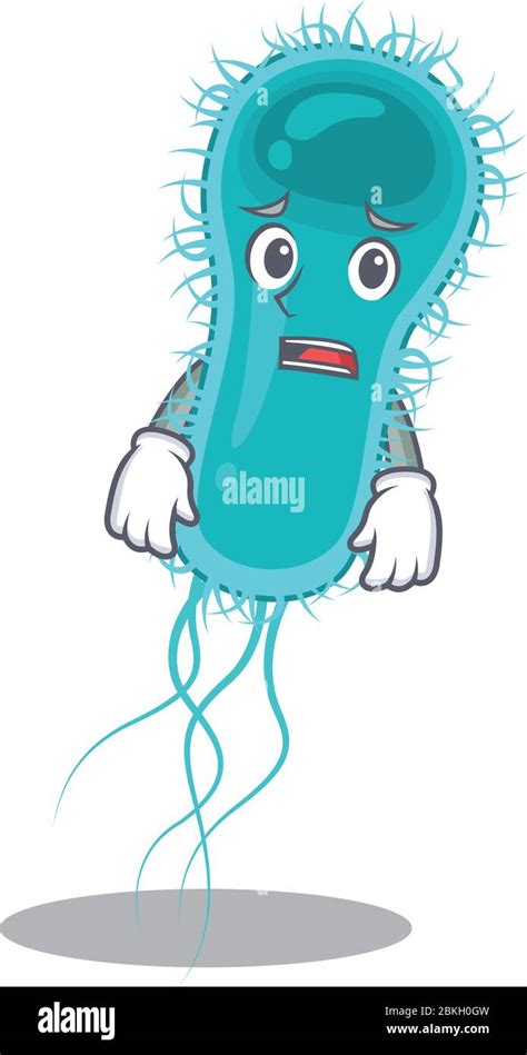 Cartoon Design Style Of Escherichia Coli Bacteria Showing Worried Face