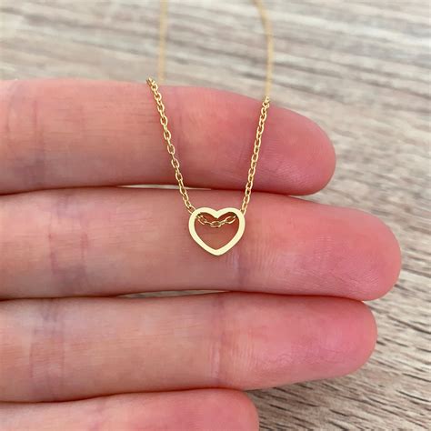 Gold Heart Necklace Girlfriend T Simple Jewelry Open Etsy