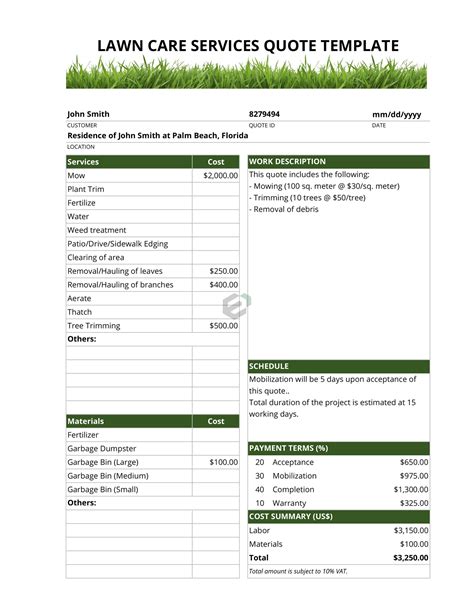 Tag Lawn Care Estimate Download Excel Resources