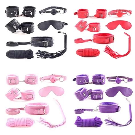Leather Fantasias Sexy Erotic Fetish Bondage Restraint Handcuffs Whip Collar Sex Toy For Couple