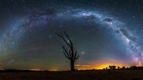Starry Night Night Stars Landscape Milky Way Trees