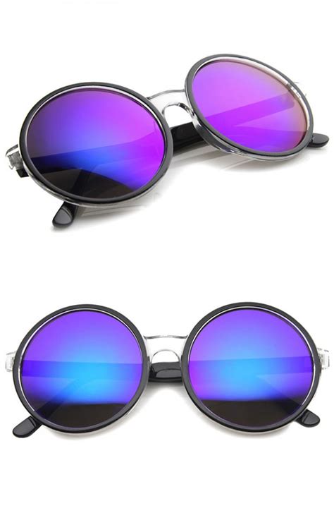 Womens Round Sunglasses With Uv400 Protected Mirrored Lens