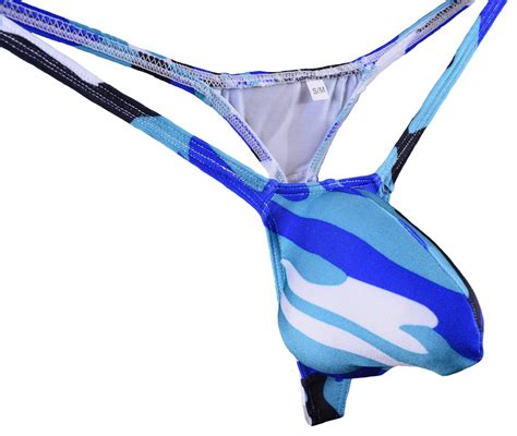 Buy Wosese Men S Swim Thong Bulge Pouch G String Bikini Blue Camo