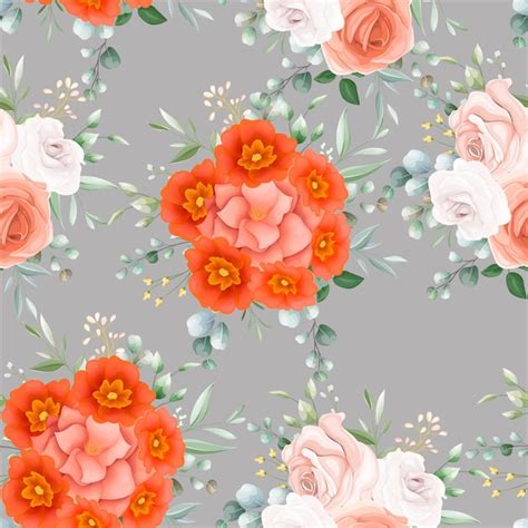 Free Vector Beautiful Orange Flower Seamless Pattern