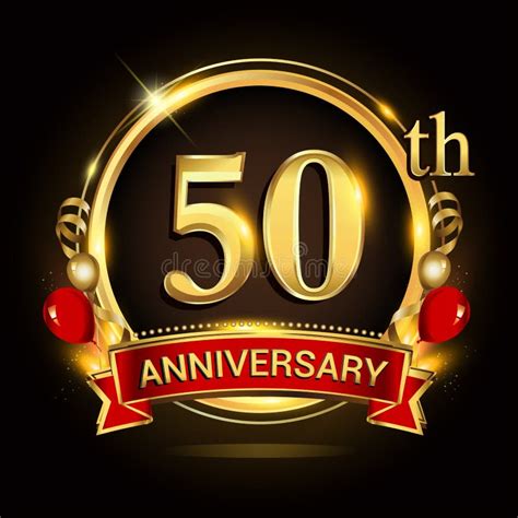 50th Golden Anniversary Logo With Shiny Ring And Red Ribbon Laurel