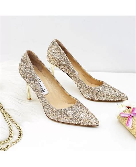 Sparkly Gold Sequin Wedding Shoes High Heels For 2018 Brides Msl 7835