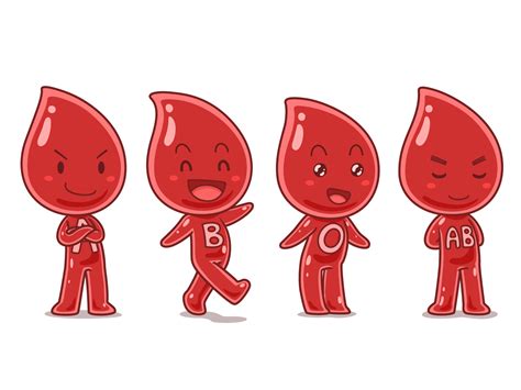 Set Of Blood Types Cartoon Character In Different Poses 4903092 Vector
