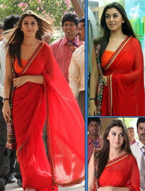 Hansika Motwani Georgette Lace Work Red Bollywood Style Saree 93 Traditional Outfits Saree