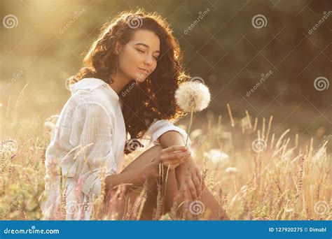 beautiful carefree woman in fields being happy outdoors stock image image of girl cheerful