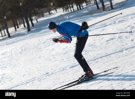 Skier Rides On The Skiing Track On Ski Stock Photo Alamy